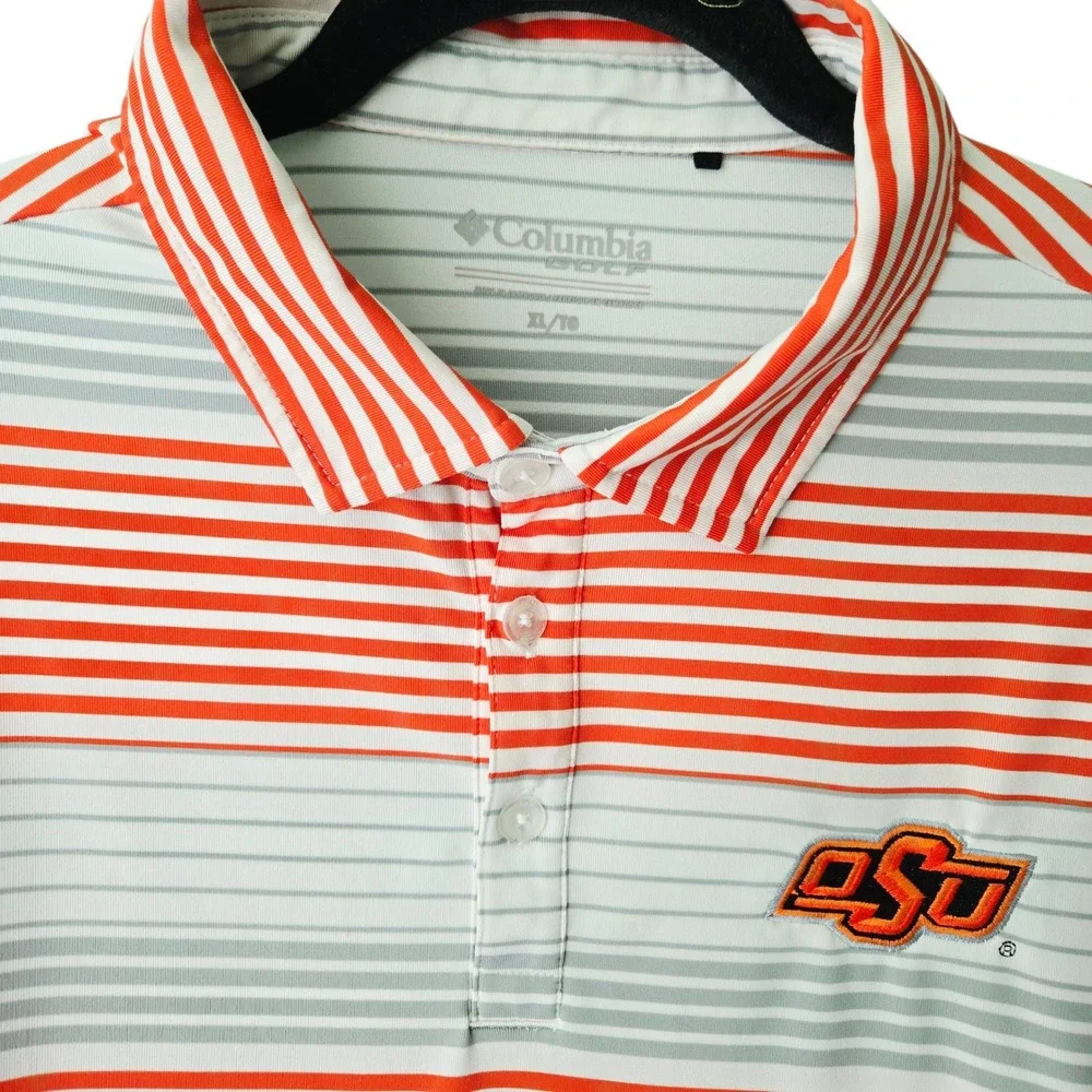 Columbia Golf OSU Cowboys‎ Polo Shirt XL Orange Gray Stripe Short Sleeve Men